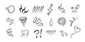 Manga or anime comic emoticon element graphic effects hand drawn doodle vector illustration set.