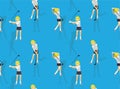 Manga Woman Cartoon Golf Swing Vector Seamless Background Wallpaper-01