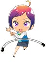 Manga kawaii chibi female banker illustration self defense training by Sasumata