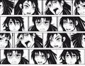 Manga pattern seamless. Comic anime japan girls, asian face drawing in cartoon style, kawaii woman black print