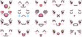 Manga style eyes and mouths. Funny kawaii japanese emotions, anime culture design elements set