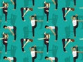 Manga Yoga Posture Standing Split Half Forward Bend Cartoon Background Seamless Wallpaper