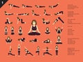 Manga Yoga Woman Easy Poses Set Cartoon Vector Illustration