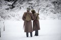 Mangali, Latvia, Museum of Lozmetejkalns, January 9, 2016 - Reenactment of world war two battle in Latvia