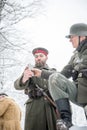 Mangali, Latvia, Museum of Lozmetejkalns, January 9, 2016 - Reenactment of world war two battle in Latvia