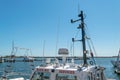 Mangalia, Constanta, Romania - July 7, 2017: Black Sea Services boat anchored at the Mangalia port in Romania, Europe. Royalty Free Stock Photo