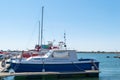 Mangalia, Constanta, Romania - July 7, 2017: Control of Civil Navigation boat anchored at the Mangalia harbor in Romania, Europe. Royalty Free Stock Photo