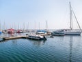 Many boats and yachts anchored at the touristic port or harbor in Mangalia, Constanta Royalty Free Stock Photo