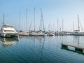 Many boats and yachts anchored at the touristic port or harbor in Mangalia, Constanta Royalty Free Stock Photo