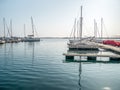 Many boats and yachts anchored at the touristic port or harbor in Mangalia, Constanta Royalty Free Stock Photo