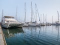 Many boats and yachts anchored at the touristic port or harbor in Mangalia, Constanta Royalty Free Stock Photo