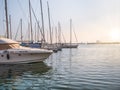 Many boats and yachts anchored at the touristic port or harbor in Mangalia, Constanta Royalty Free Stock Photo