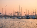 Many boats and yachts anchored at the touristic port or harbor in Mangalia, Constanta Royalty Free Stock Photo