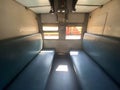 Empty seats and berths inside a second class compartment of a train run by Indian Railways