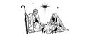 manger scene svg, digital download, Christian Religious nativity, baby jesus illustration vintage vector black and white Royalty Free Stock Photo