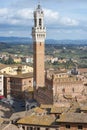 Mangia Tower and Palazzo Pubblico Town Hall at the Piazza del Campo, Siena, Italy Royalty Free Stock Photo