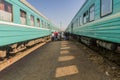 MANGISTAU, KAZAKHSTAN - JUNE 2, 2018: Platform of the Railway station in Mangistau, Kazakhst