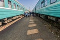 MANGISTAU, KAZAKHSTAN - JUNE 2, 2018: Platform of the Railway station in Mangistau, Kazakhst