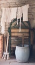 Mangle in nostalgic old washing scene reconstruction Royalty Free Stock Photo