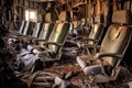 mangled airplane seats arranged in a row