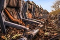 mangled airplane seats arranged in a row