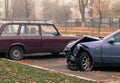 Mangled car after an accident in the Parking lot Royalty Free Stock Photo