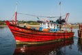 `Manglore, Karnataka,India - April 1st 2021:Mangalore harbor fishing ship is getting into arabian sea for fishing