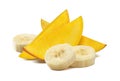 Mango banana slices 1 isolated on white background