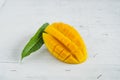Mango in the basket on White wood background Royalty Free Stock Photo