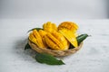 Mango in the basket on White wood background Royalty Free Stock Photo