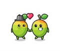 Mango cartoon character couple with fall in love gesture