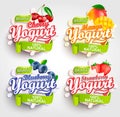 Mango, cherry, strawberry, blueberry Yogurt label.