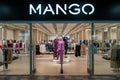 MANGO clothing store in shopping center. Logo and view inside the store. Minsk, Belarus, 2023