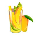 Mango cocktail. Fruity summer juice. Smoothie with fresh fruit. Mango lemonade.