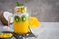 Mango, coconut and chia seeds pudding in glass ja Royalty Free Stock Photo