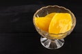 Mango Compote In The Crystal Bowl Above Black Background