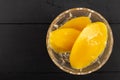 Mango Compote In The Crystal Bowl Above Black Background