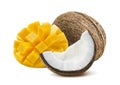 Mango cut coconut quarter piece isolated on white background