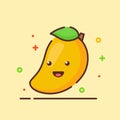 Mango cute mascot face emotion happy fruit with color flat cartoon outline style Royalty Free Stock Photo