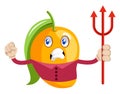Mango with devil spear, illustration, vector Royalty Free Stock Photo