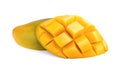 Mango fruit, cubes and mango slices, isolated on a white background Royalty Free Stock Photo