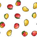 mango fruit fresh leaf yellow vector seamless pattern Royalty Free Stock Photo