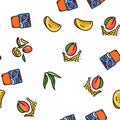 mango fruit fresh leaf yellow vector seamless pattern Royalty Free Stock Photo
