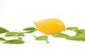 Mango fruit with green leaf isolated white background Royalty Free Stock Photo