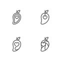 Mango fruit with Love Heart icons outline stroke set design illustration black and white color Royalty Free Stock Photo