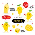 Mango Fruit Summer Cartoon Smile Funny Cute Character Vector