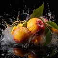 mango fruit with water splash on black background