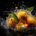 mango fruit with water splash on black background