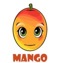 Mango fruits. Face. Inscription. The isolated object on a white background. Ripe. Cartoon flat style. Illustration