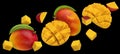 Mango fruits slices on black background Royalty Free Stock Photo